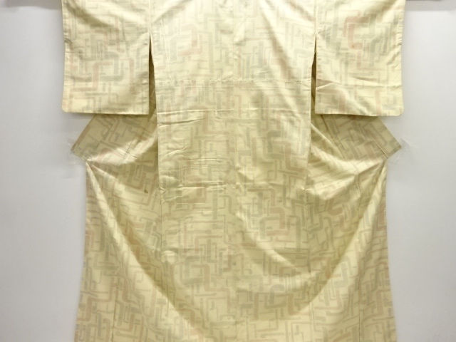 JAPANESE KIMONO / ANTIQUE KIMONO / SILK / TSUMUGI / WOVEN ABSTRACT PATTERN